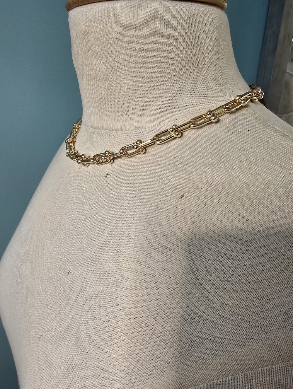 Gold-Tone Industrial Link Design Necklace